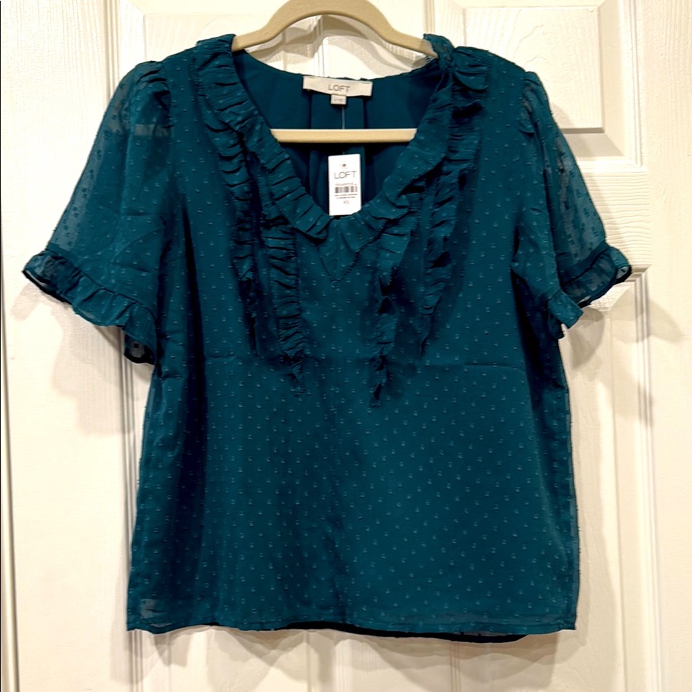 BRAND NEW-LOFT Teal Ruffle Blouse